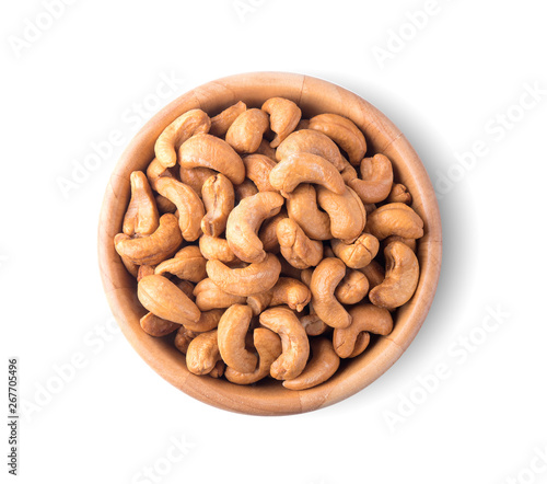 Baked Cashew Nuts Top Veiw on white background