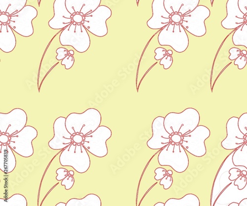 Floral seamless pattern in abstract style on yellow background.