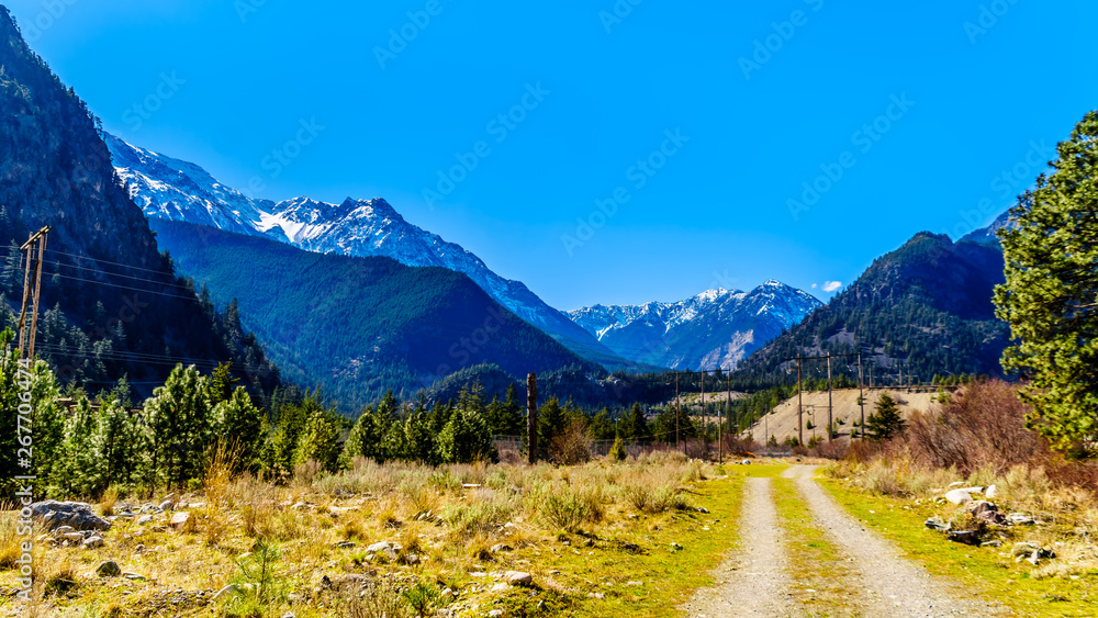 Dirt road in the Coast Mountains at the Duffey Lake Road near the town of Lillooet in British Columbia, Canada