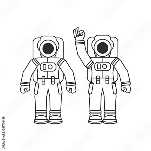 group of astronauts suits isolated icon