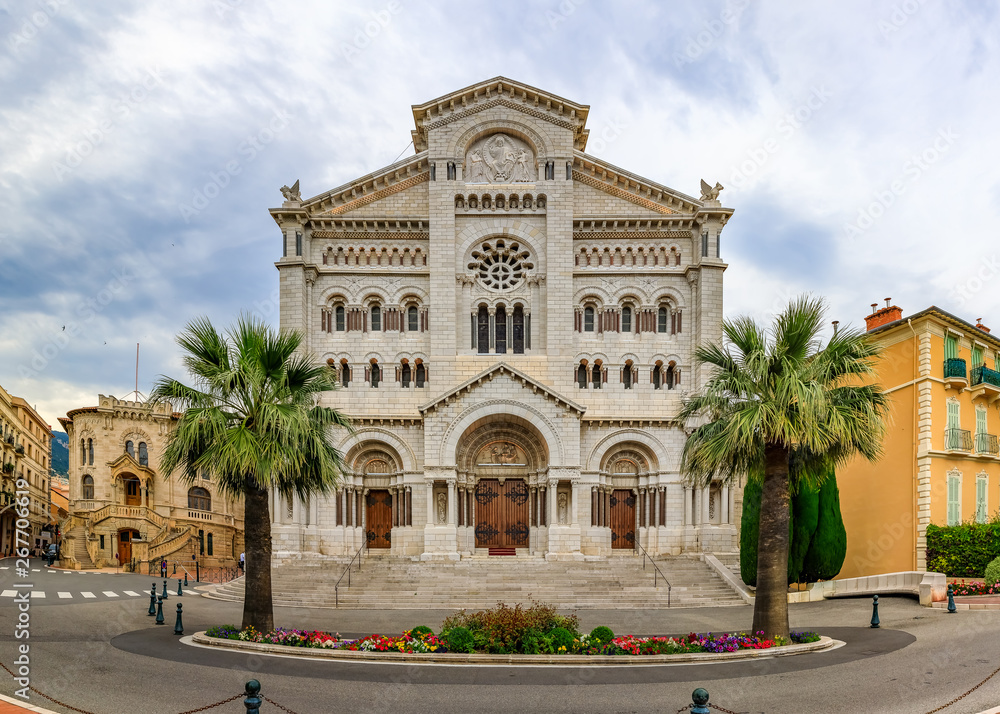 View of Saint Nicholas Cathedral in Monaco Ville, Monte Carlo, famous for the tombs of Princess Grace and Prince Rainier