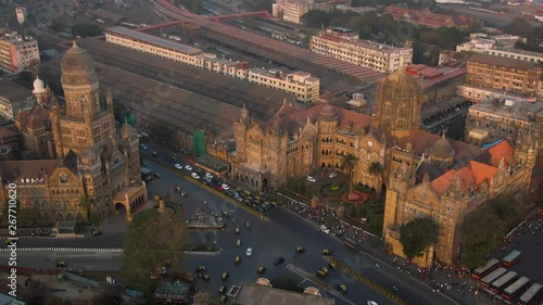 Victoria terminus train station in Mumbai, India, 4k aerial drone footage