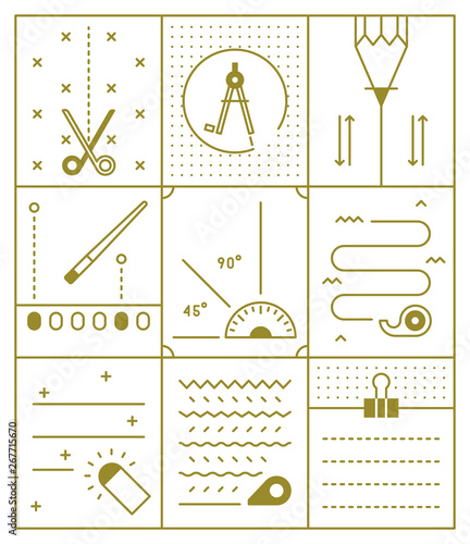 Line style office supplies school supplies object collage. flat design style minimal vector illustration