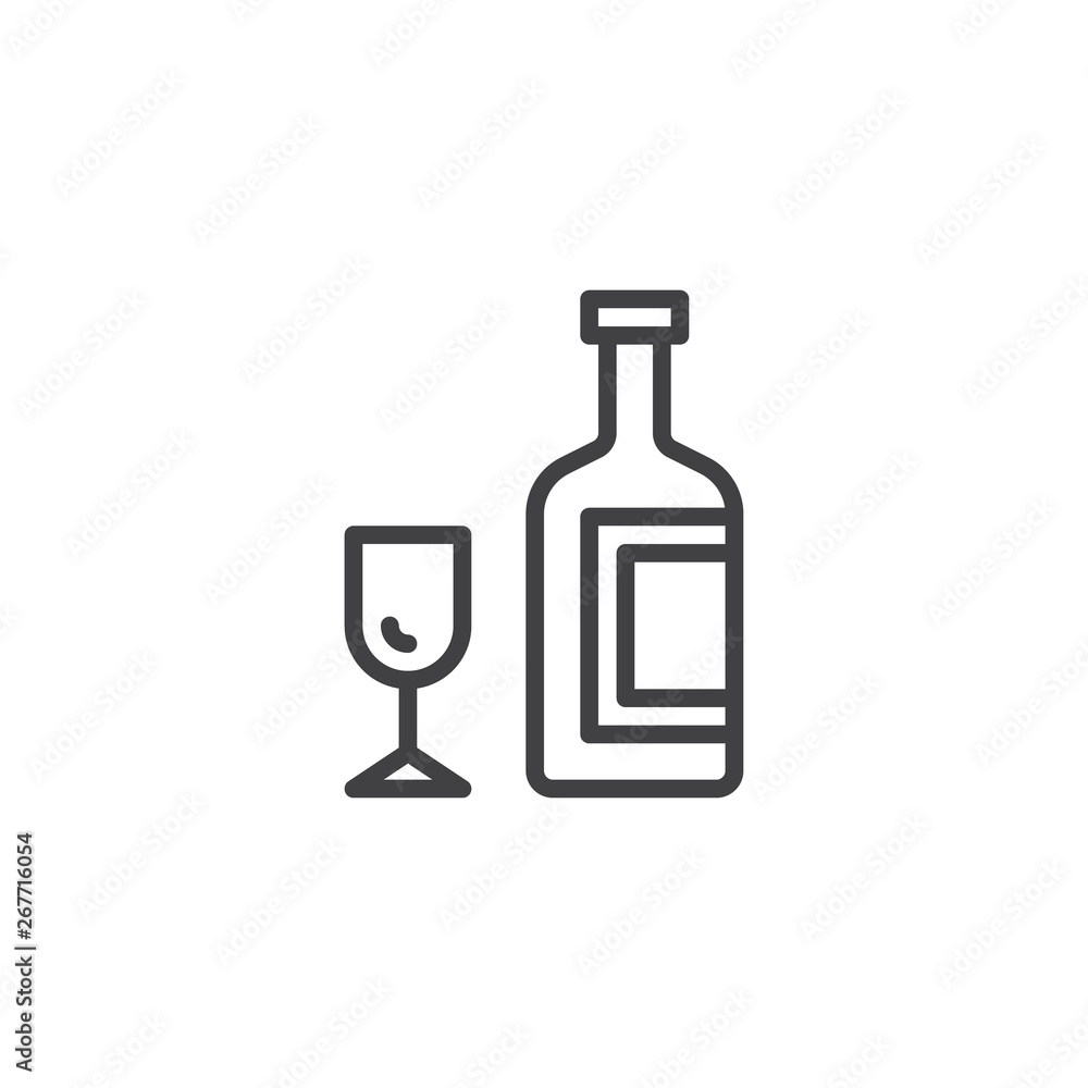 Wine bottle with glass line icon. linear style sign for mobile concept and web design. Wineglass with glass outline vector icon. Symbol, logo illustration. Pixel perfect vector graphics Wine bottle with glass line icon. linear style sign for mobile concept and web design. Wineglass with glass outline vector icon. Symbol, logo illustration. Pixel perfect vector graphics