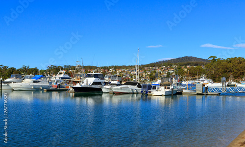 St Helens marina Tasmania with copy space