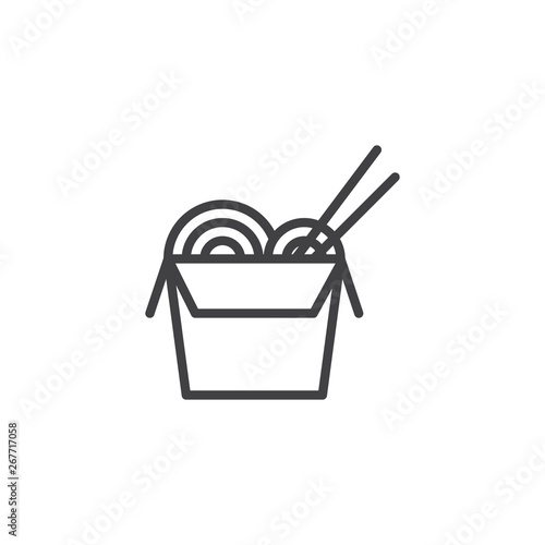 Noodles box with chopsticks line icon. linear style sign for mobile concept and web design. Chinese take away fast food outline vector icon. Symbol, logo illustration. Pixel perfect vector graphics