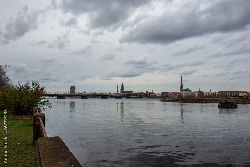 riverside view to the old city center of Riga, Latvia