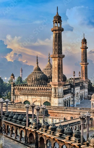 beautiful architecture of jama masjid, lucknow, uttar pradesh, india