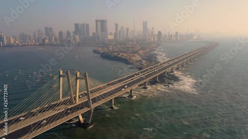Mumbai, India, Worli sea link bridge, 4k aerial drone footage photo