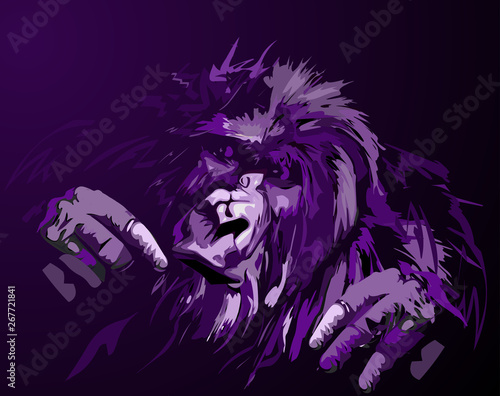 Gorilla purple vector illustration on dark background