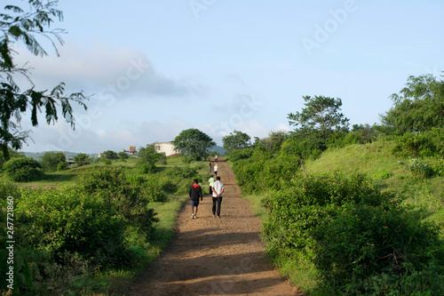 PUNE, MAHARASHTRA, INDIA, September 2018, People take morning walk near swaminarayan hills.