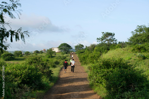 PUNE, MAHARASHTRA, INDIA, September 2018, People take morning walk near swaminarayan hills. photo