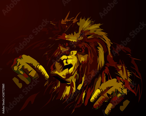 Monkey Sepia color realistic illustration vector on dark background