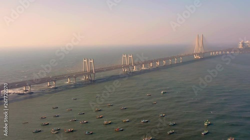 Mumbai, India, Worli sea link bridge, 4k aerial drone footage photo