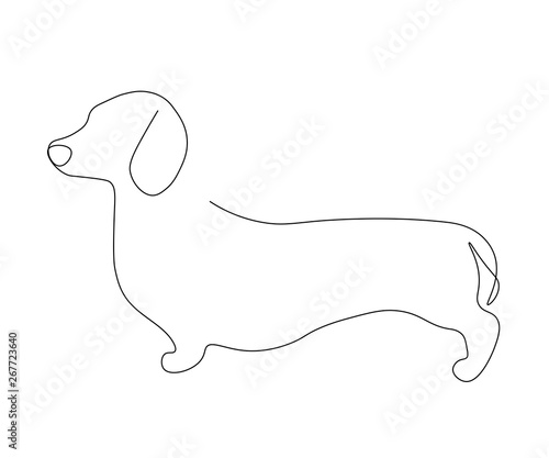 Dachshund dog silhouette one line drawing vector illustration