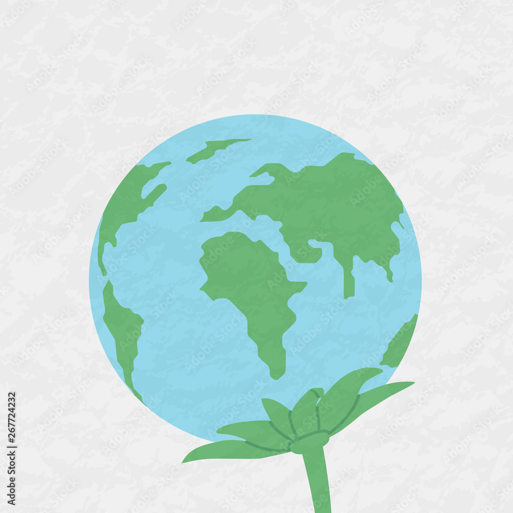 Fototapeta premium Planet Earth with leaves. Plant. The concept of environmental protection.