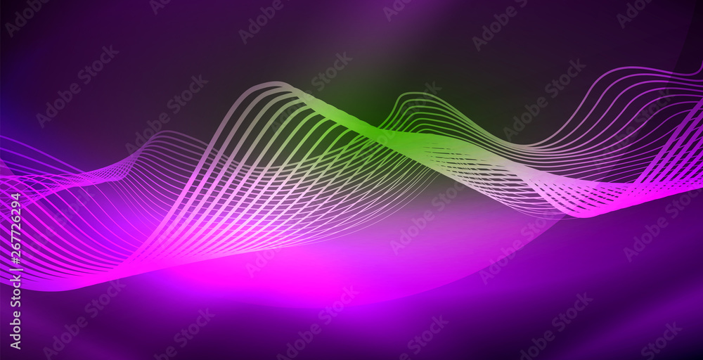 Glowing abstract wave on dark, shiny motion, magic space light. Techno abstract background Glowing abstract wave on dark, shiny motion, magic space light. Techno abstract background