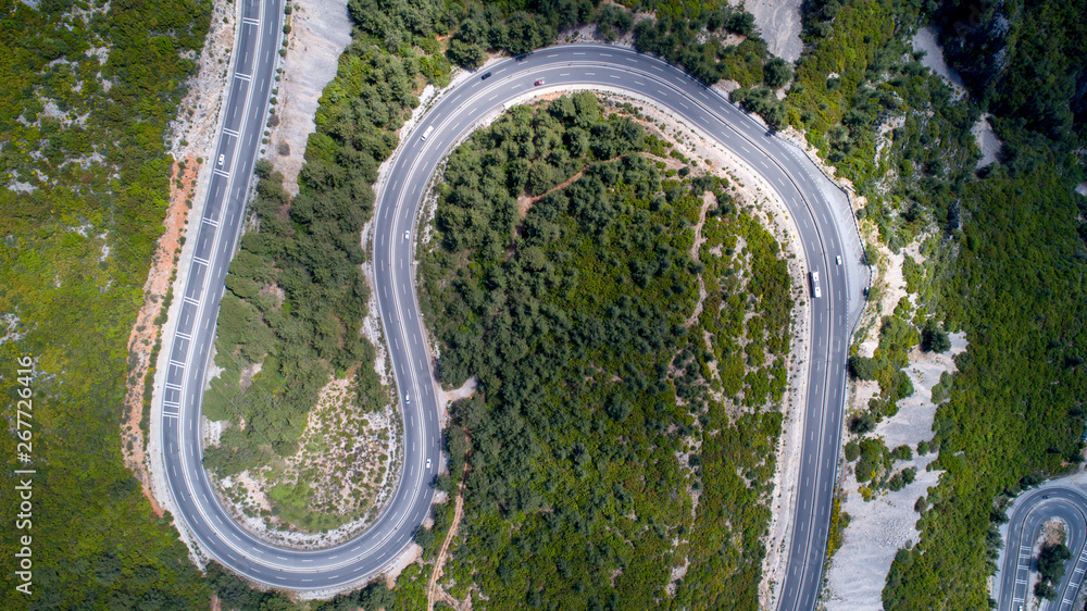 Winding road from the high mountain pass in Turkey. 