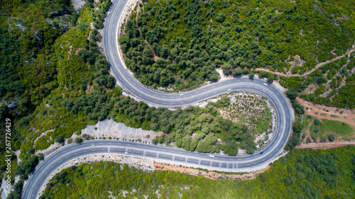 Winding road from the high mountain pass in Turkey. 
