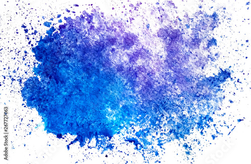 Watercolor horizontal blue blot spot on a white background isolated with copy space