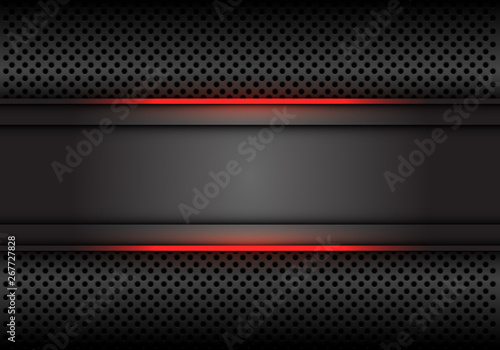 Abstract red light line dark grey banner on circle mesh design modern luxury futuristic background vector illustration.