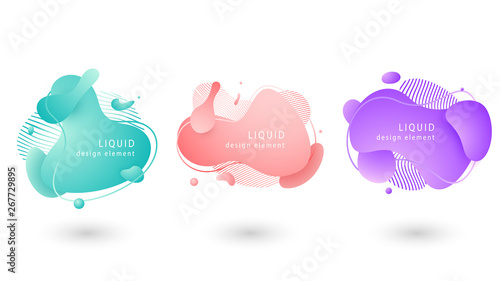 Set of abstract fluid modern graphic geometric elements. Liquid gradient elements for flyer, banner, social post, logo or presentation. Futuristic trendy dynamic elements. Vector, eps10 .