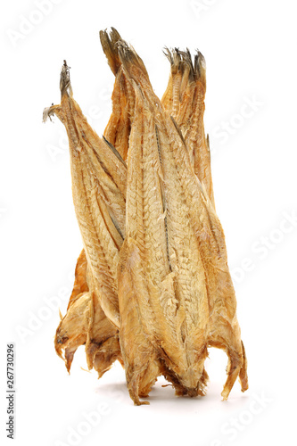 Dried Pollack on the white background