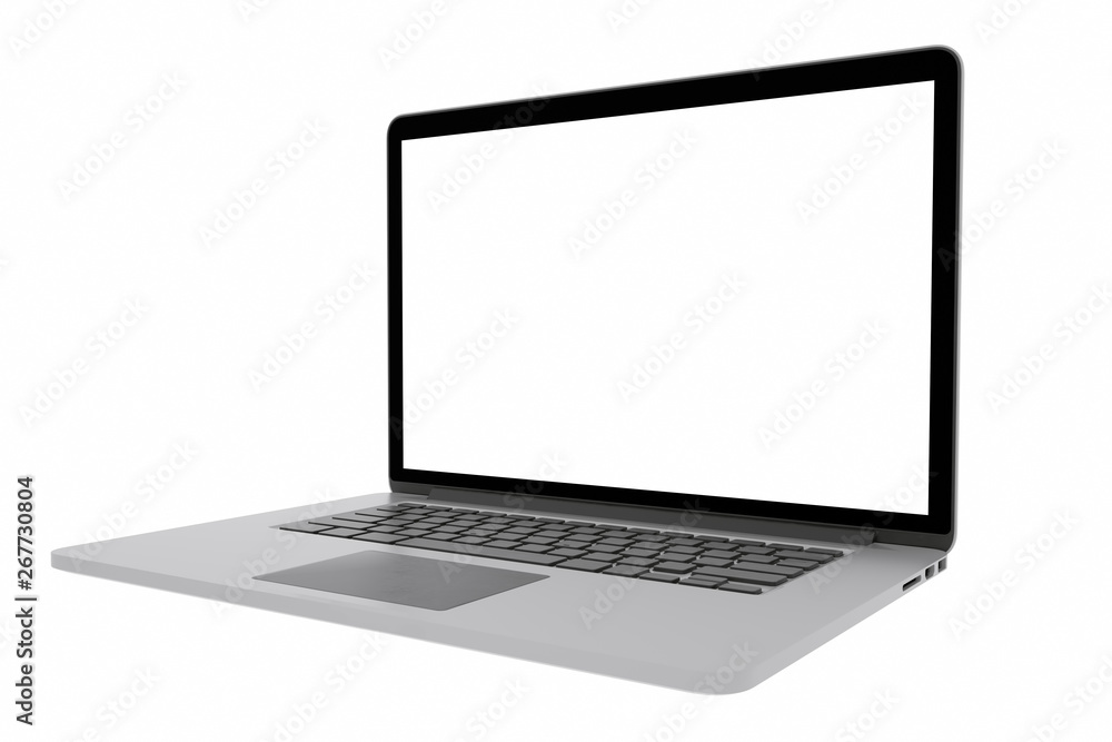 Laptop with blank screen isolated on white background, 3d rendering Laptop with blank screen isolated on white background, 3d rendering