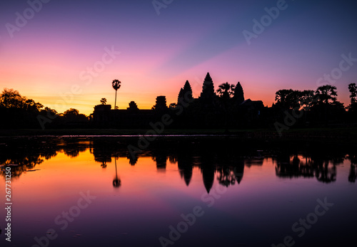 silhouette of Angkor wat at sunrise in Cambodia