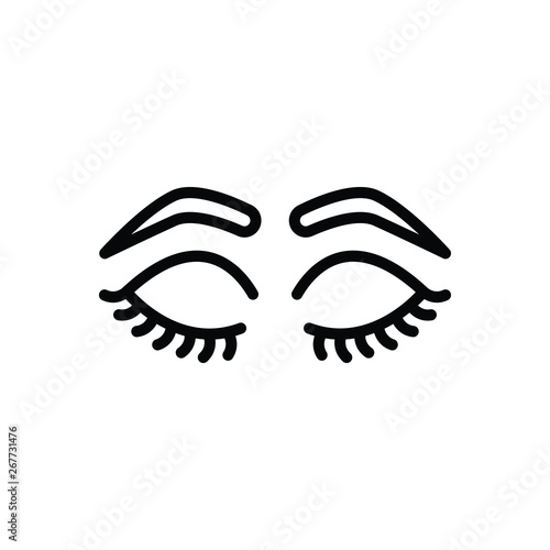Black line icon for closed eyes with lashes and brows 
