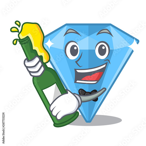 With beer sapphire gems in a cartoon bag