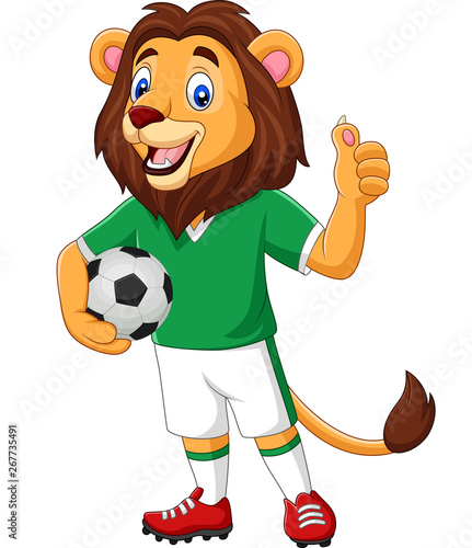 Cartoon lion soccer showing thumb up