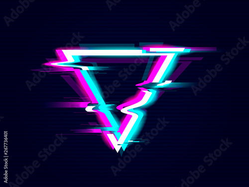 Glitch Triangle Design. Distorted Glitch Style Modern Background. Glow Design for Graphic Design - Banner, Poster, Flyer, Brochure, Card. Vector Illustration.