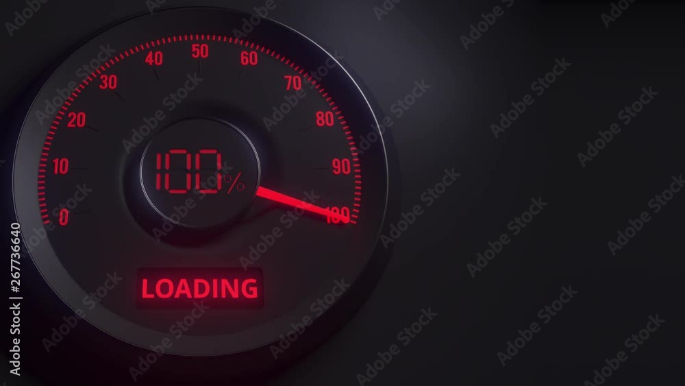 Red and black load meter or indicator, 3D animation