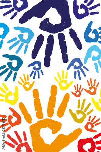große Handflächen, gegenüber, blau orange