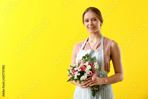 Female florist with bouquet...