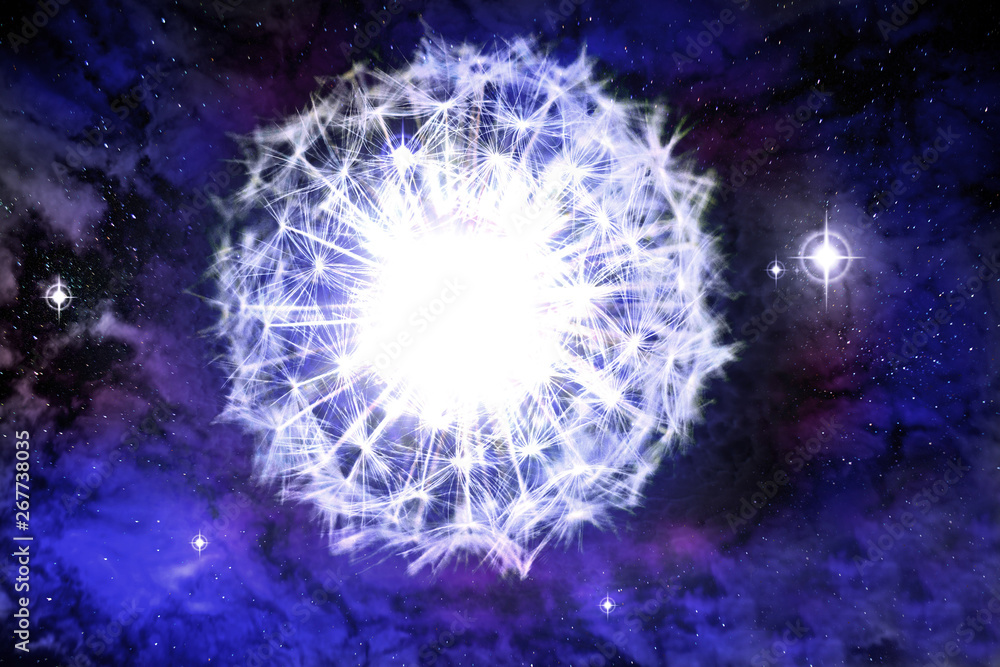 Obraz premium Supernova explosion in the form of a dandelion flower