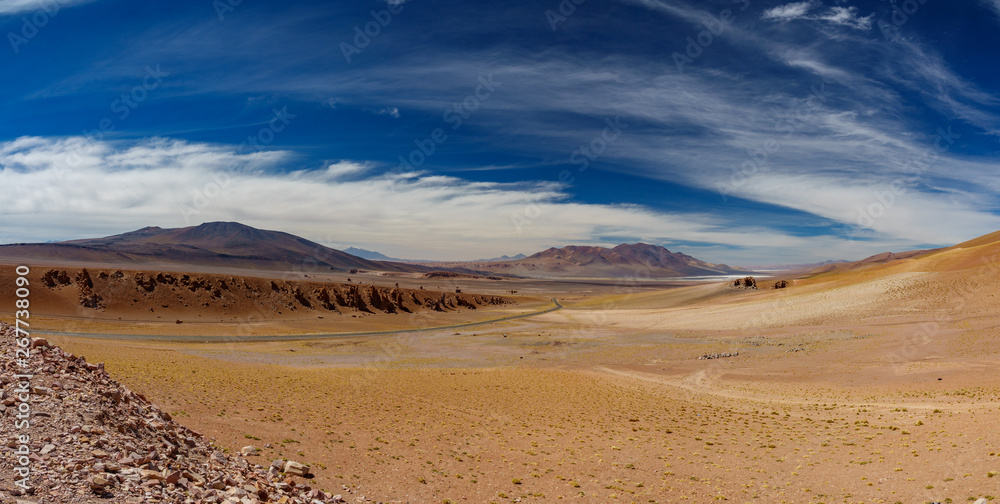 Stone formation Pacana Monks near Salar De Tara panorama, Atacama Desert