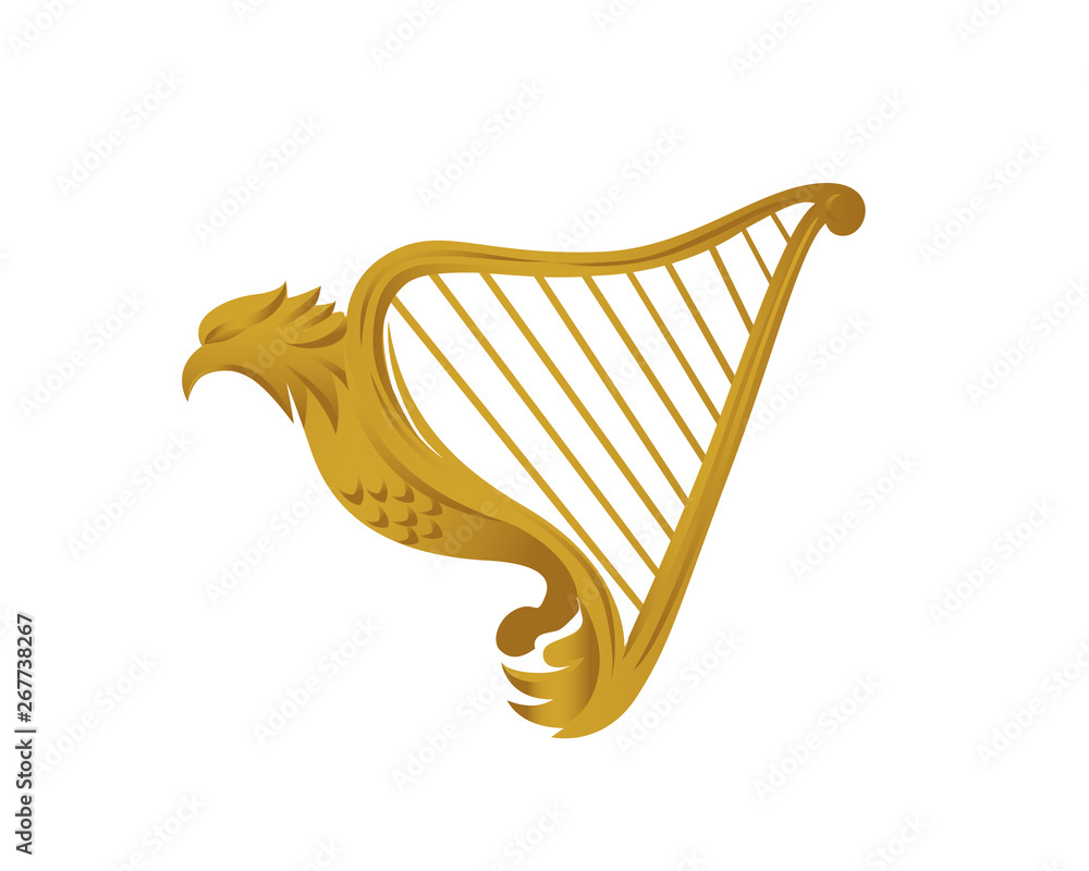 Vecteur Stock Musical Gold Eagle Harp Logo In White Isolated Background |  Adobe Stock
