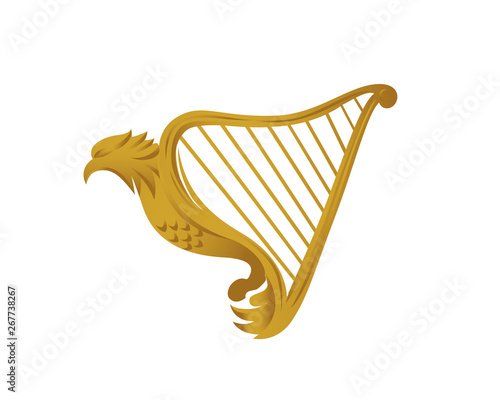 Musical Gold Eagle Harp Logo In White Isolated Background