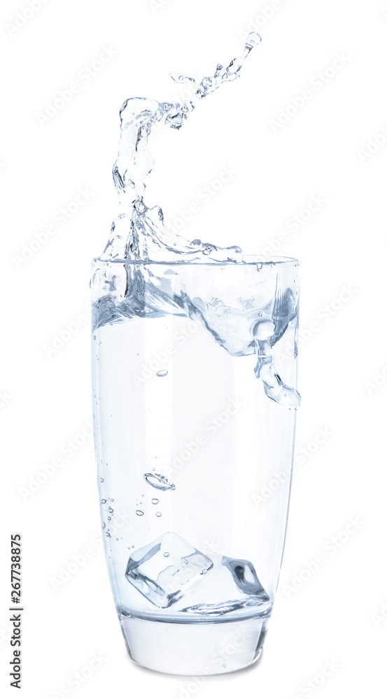 Glass of fresh water with splash on white background Glass of fresh water with splash on white background