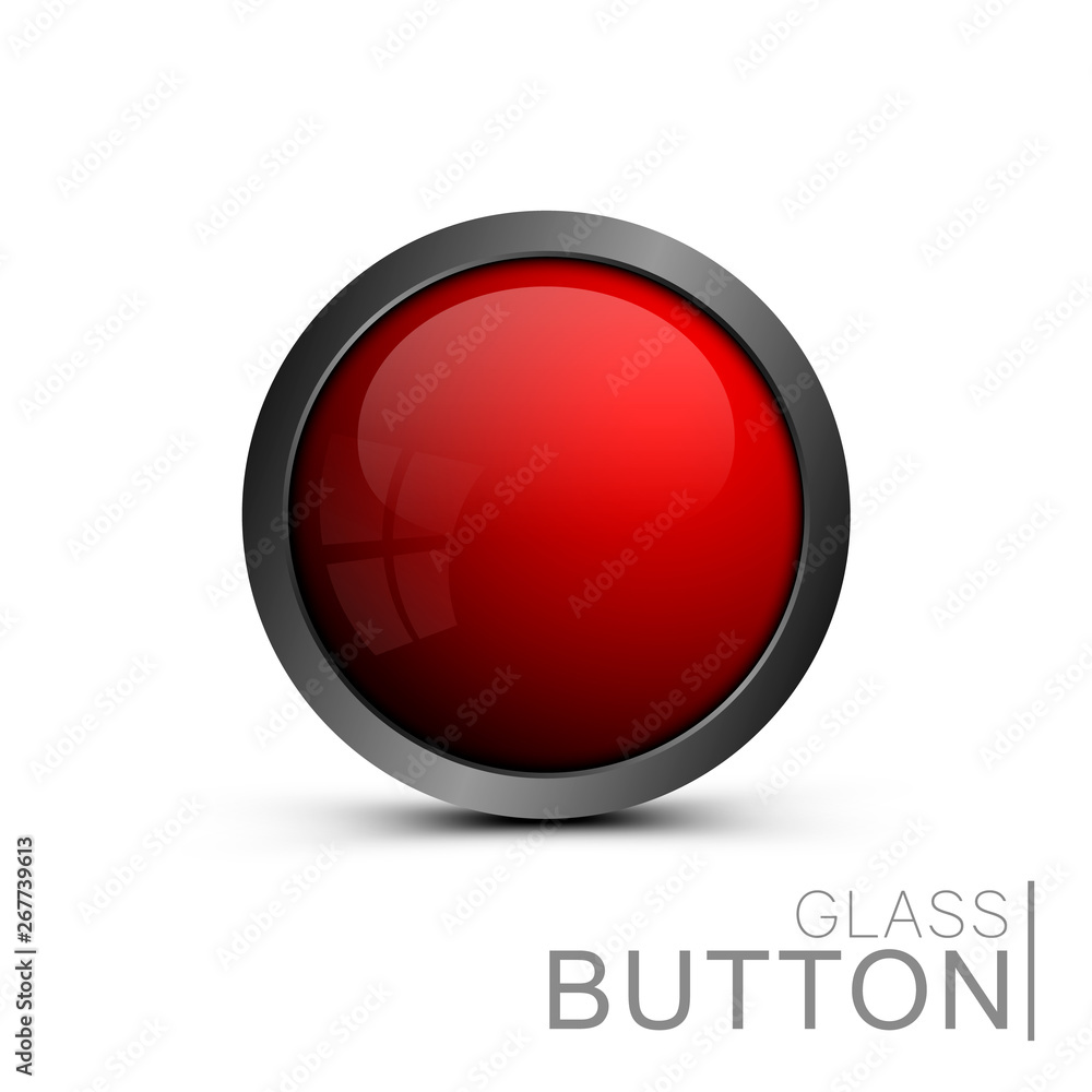 Shiny red button for web design. Vector, empty, glass button of the round form for icons. Element for ui design, apps and games.
