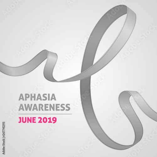 A square vector image with a gray ribbon as a symbol of aphasia awareness. A world aphasia awareness month. A template for a medicine flyer poster card design  photo