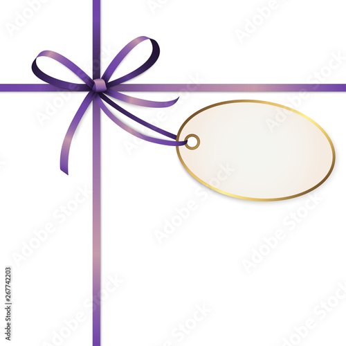 purple colored ribbon bow with hang tag