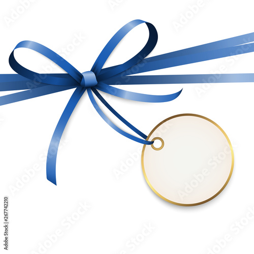blue colored ribbon bow with hang tag