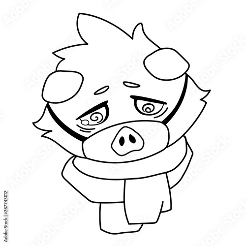 Sad cavy in medical mask and scarf - emoji icon Disease.