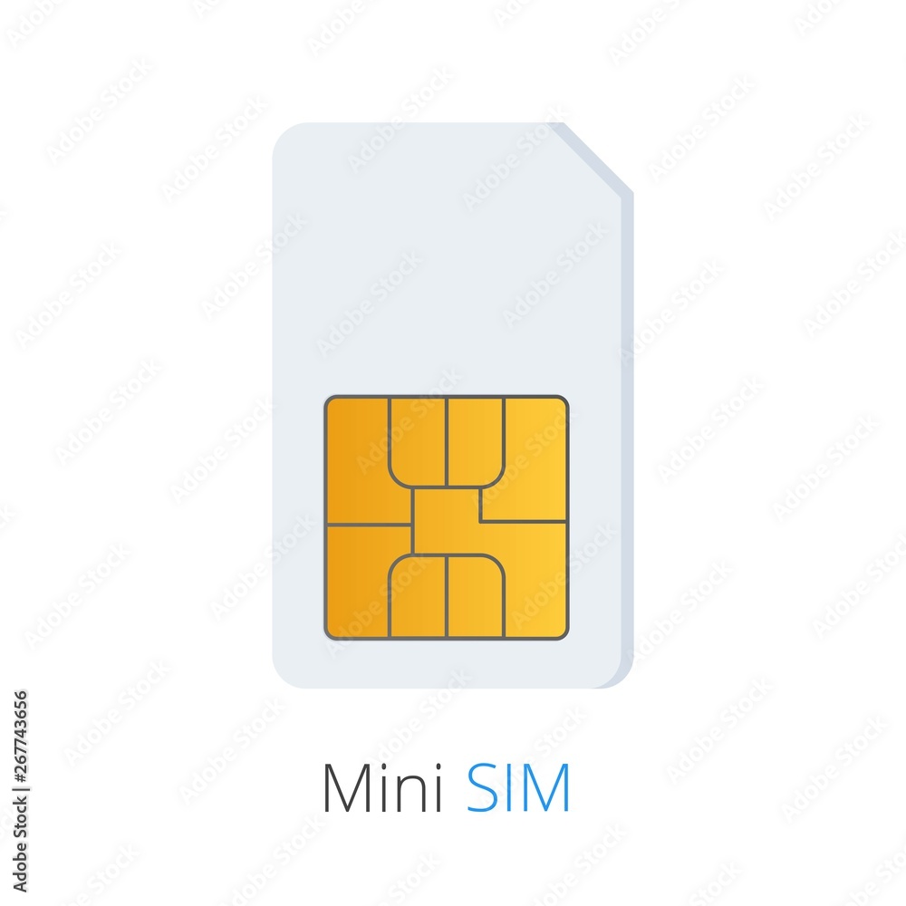 Mini SIM flat style design icon sign for smartphone or cell phone vector illustration isolated on white background. SIM card with chip symbol. Mini SIM flat style design icon sign for smartphone or cell phone vector illustration isolated on white background. SIM card with chip symbol.