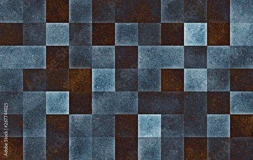 Blue white and brown abstract background with Gradient geometric square blocks. Blue glitter cells texture. 