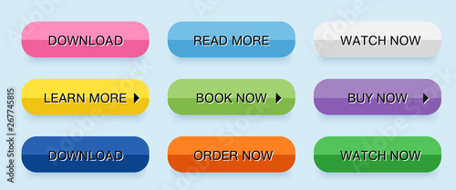 Set vector modern trendy buttons isolated. Colored rectangular buttons in different States. Simple, mouse over, button pressed. Flat style.