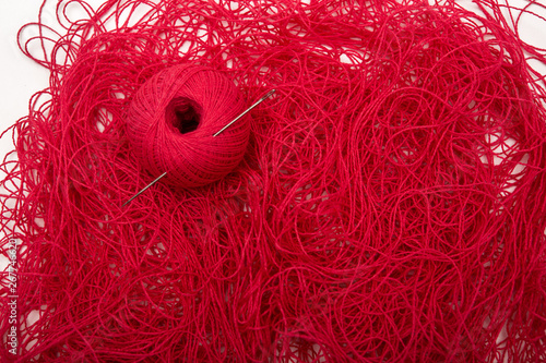 red threads on white background